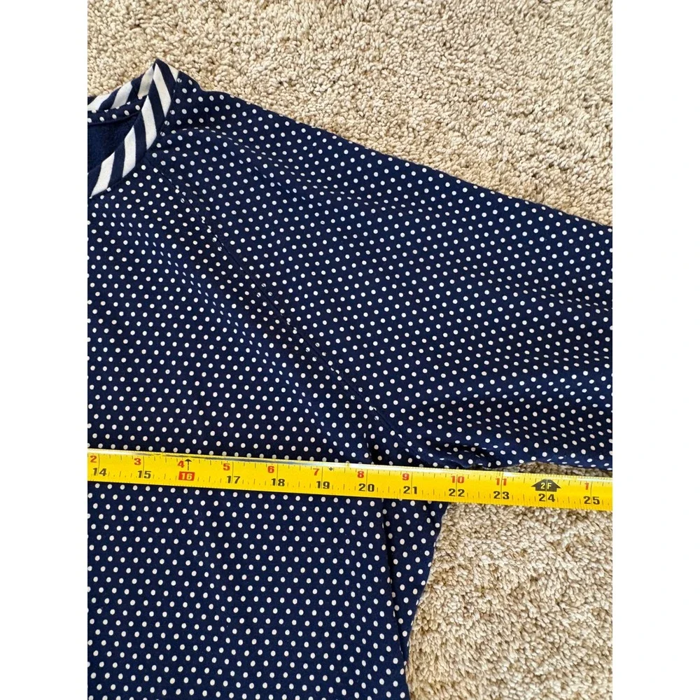 Lands End Womens Navy Polka Dot Pajama Set Long Sleeve Top and Pants Large 14-16